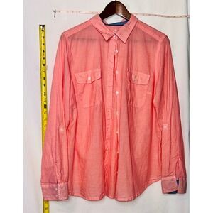 St Johns Bay Coral Pink Long Sleeve Button‎ Down Shirt Women's Size XL Cotton